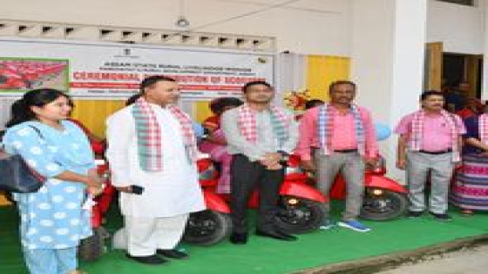 Glimpse of scooty distribution to community cadres under Sakhi express at District library Karimganj